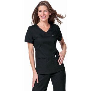 Women's Scrub Top Cotton Polyester Small Black Pullover Pocket Comfortable